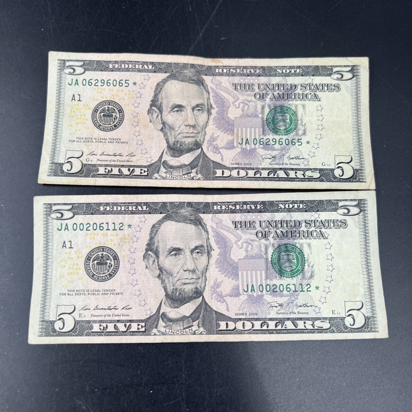 Lot of 2 2009 * Star $5 FRN Federal Reserve Notes Circulated #112