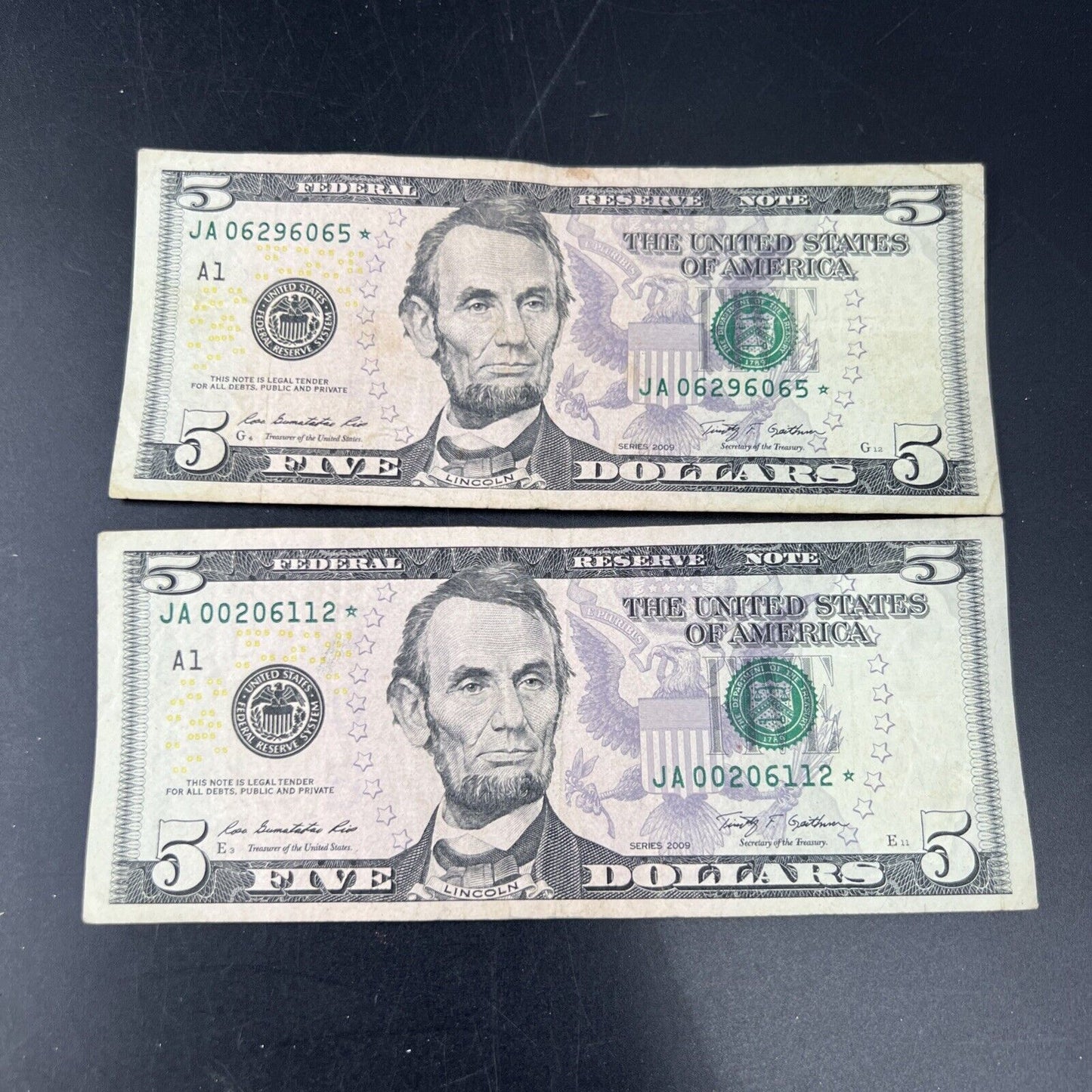 Lot of 2 2009 * Star $5 FRN Federal Reserve Notes Circulated #112