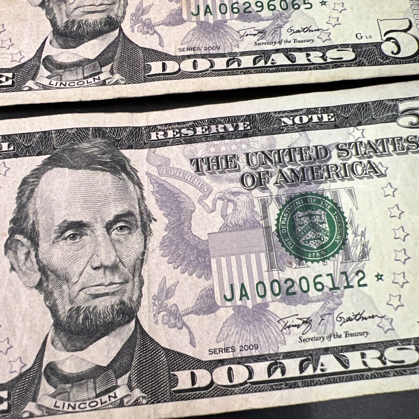 Lot of 2 2009 * Star $5 FRN Federal Reserve Notes Circulated #112