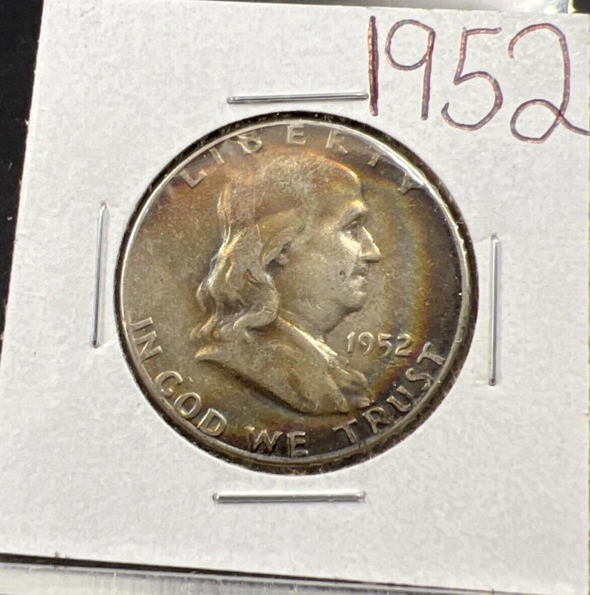 1952 P Franklin Half Dollar VF Circ Neat Toning Obverse Some Rainbow