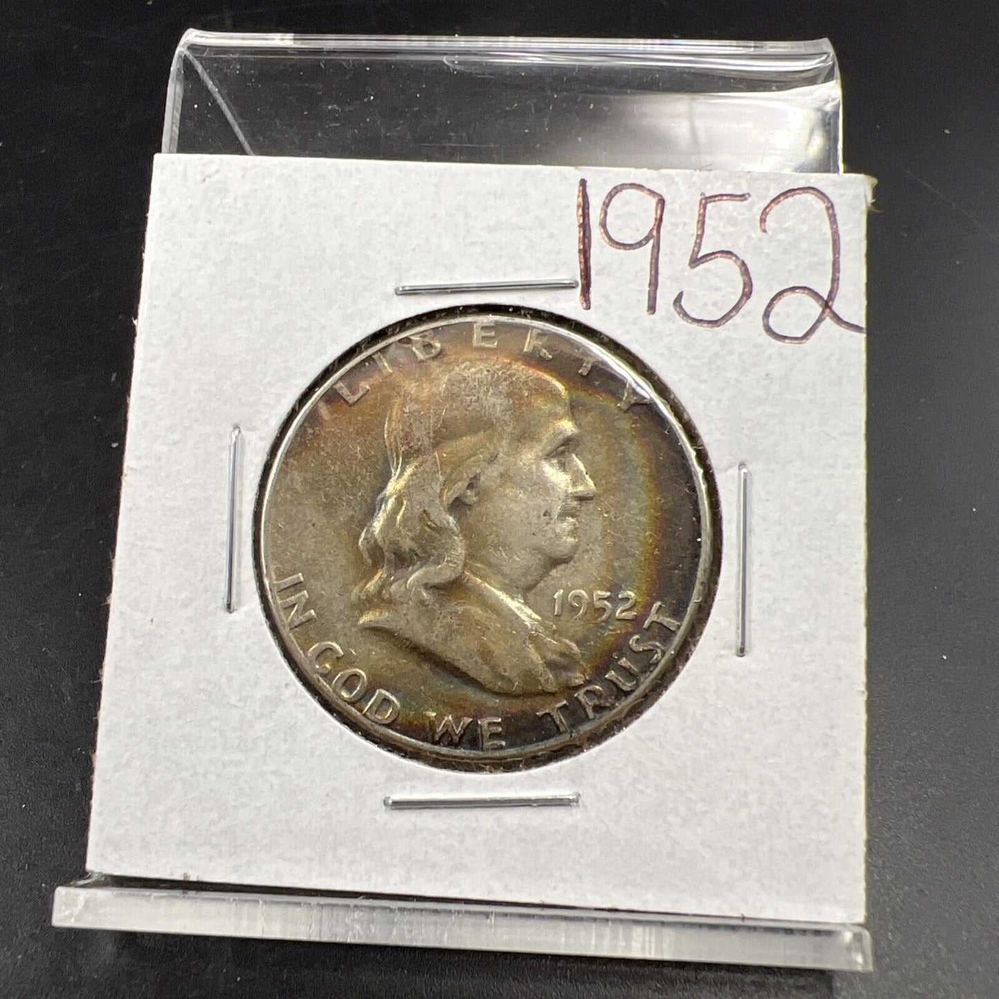 1952 P Franklin Half Dollar VF Circ Neat Toning Obverse Some Rainbow