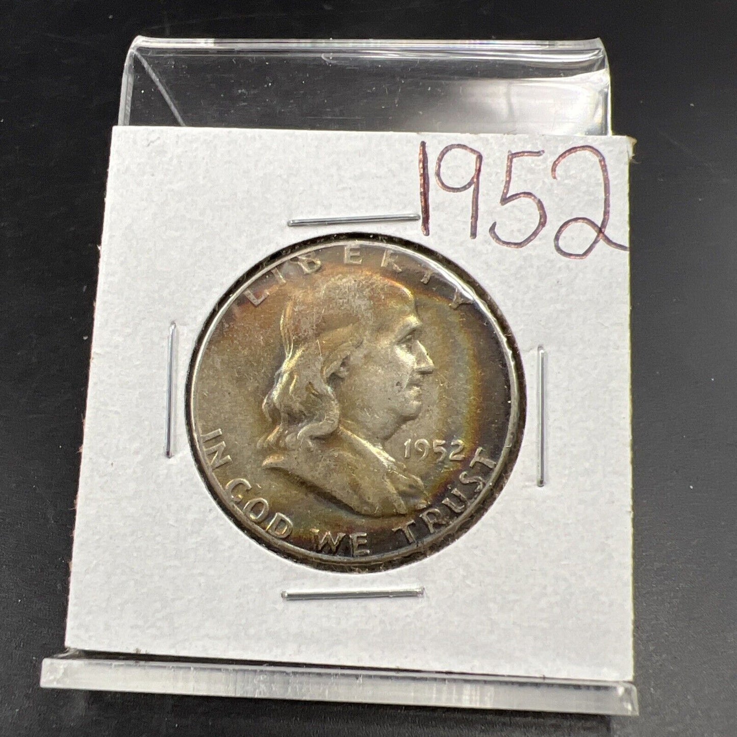 1952 P Franklin Half Dollar VF Circ Neat Toning Obverse Some Rainbow