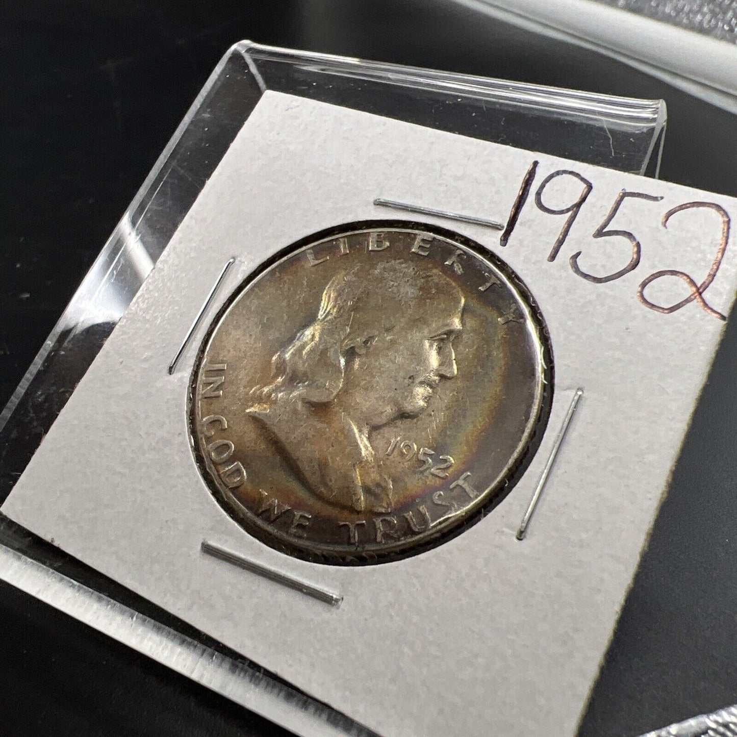 1952 P Franklin Half Dollar VF Circ Neat Toning Obverse Some Rainbow