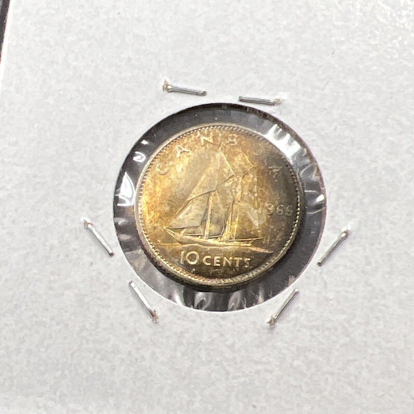 1966 Canada 10c 80% Silver Dime Coin Choice UNC PQ Toning Obverse #A