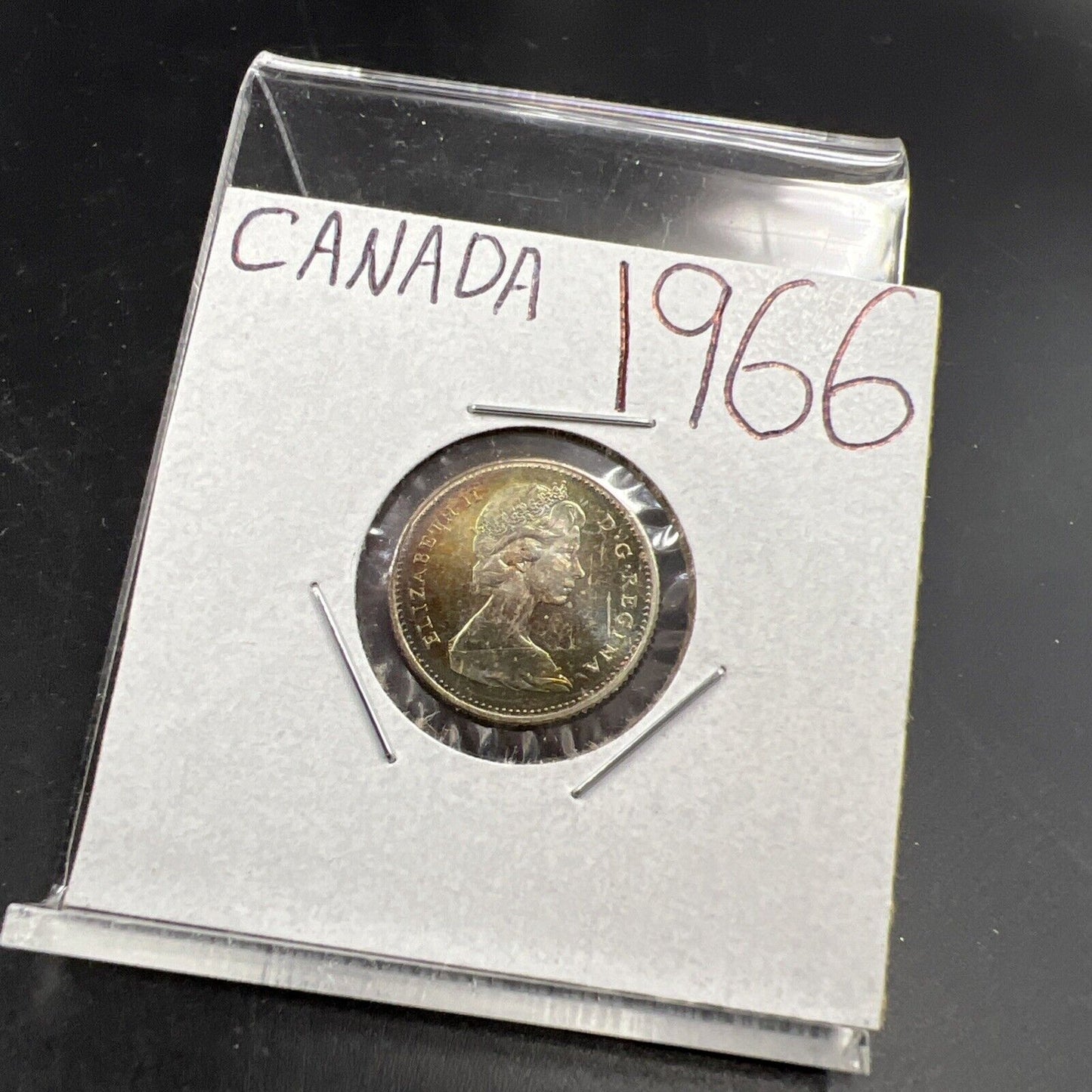 1966 Canada 10c 80% Silver Dime Coin Choice UNC PQ Toning Obverse #A