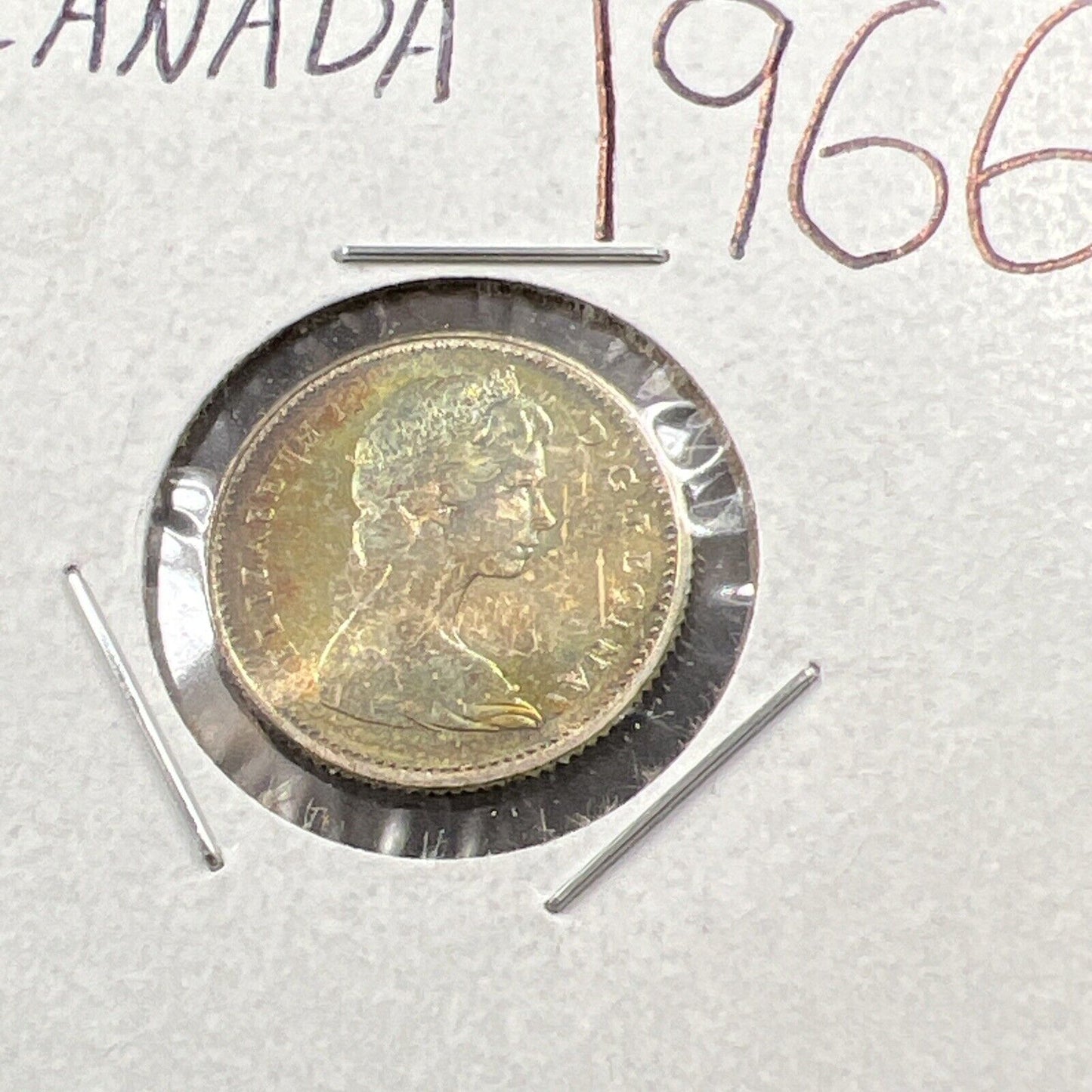 1966 Canada 10c 80% Silver Dime Coin Choice UNC PQ Toning Obverse #A