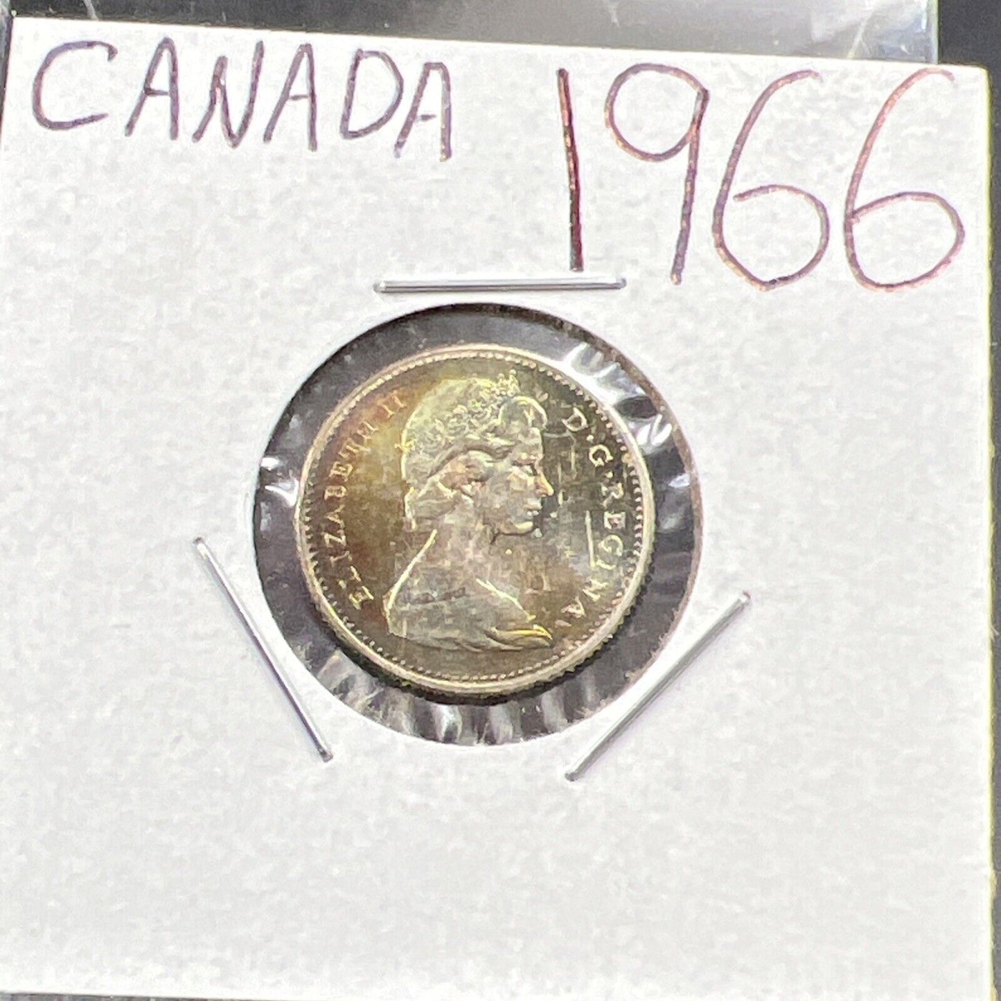 1966 Canada 10c 80% Silver Dime Coin Choice UNC PQ Toning Obverse #A