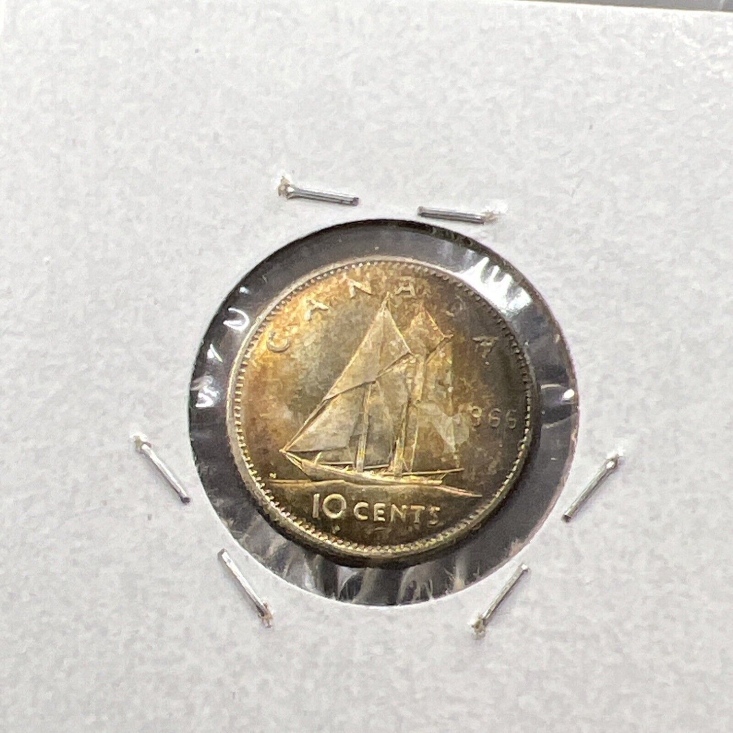 1966 Canada 10c 80% Silver Dime Coin Choice UNC PQ Toning Obverse #A