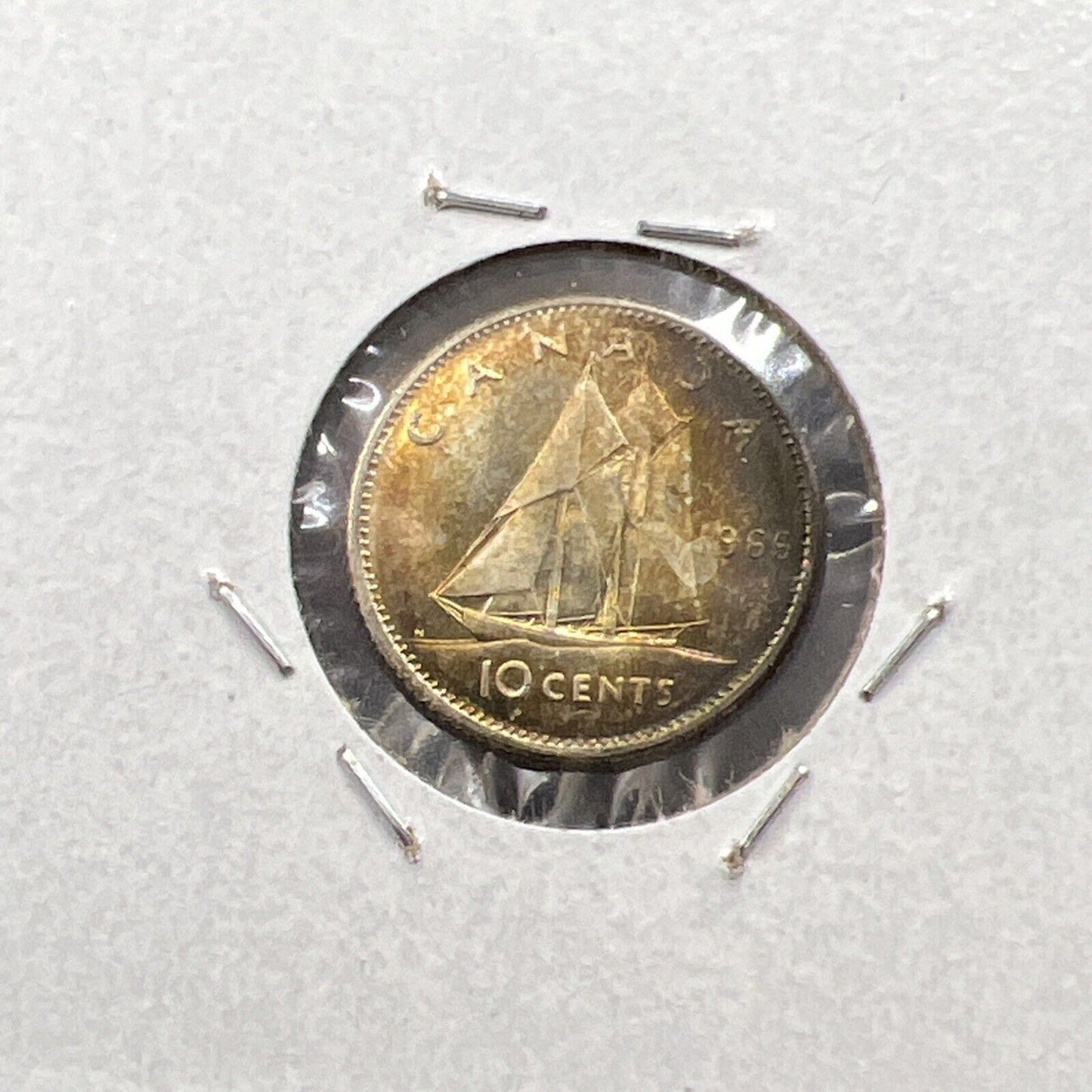 1966 Canada 10c 80% Silver Dime Coin Choice UNC PQ Toning Obverse #A