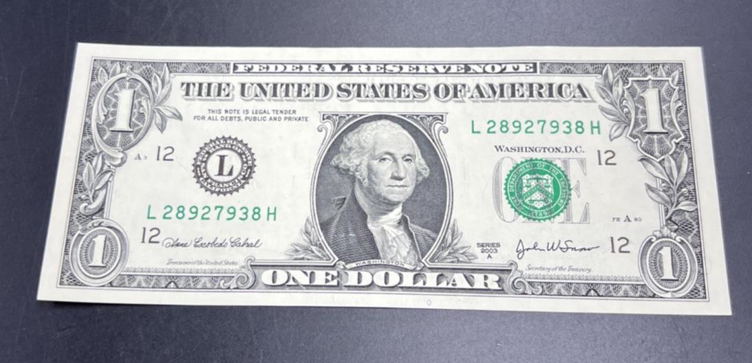 2003 A $1 One Dollar FRN Federal Reserve Note CH AU / CU UNC #38