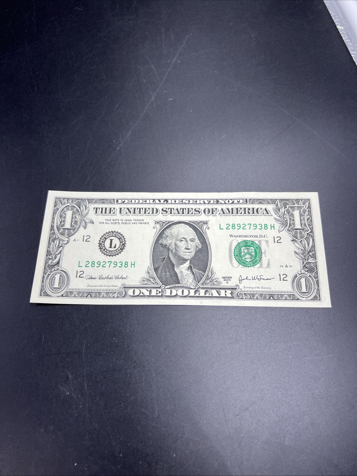 2003 A $1 One Dollar FRN Federal Reserve Note CH AU / CU UNC #38
