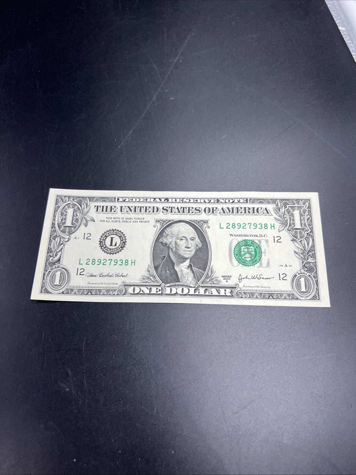 2003 A $1 One Dollar FRN Federal Reserve Note CH AU / CU UNC #38
