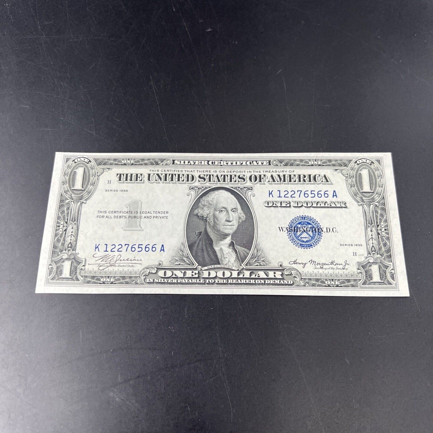 1935 Double Date Blue Seal Silver Certificate Note Blue Seal Choice UNC KA Block