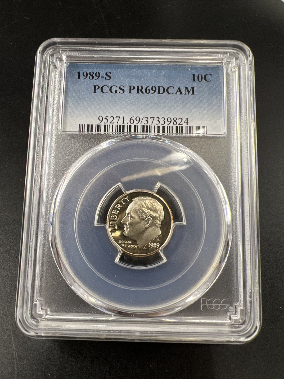 1989 S 10c Roosevelt Clad Copper Nickel Dime Coin PCGS PR69 DCAM #824