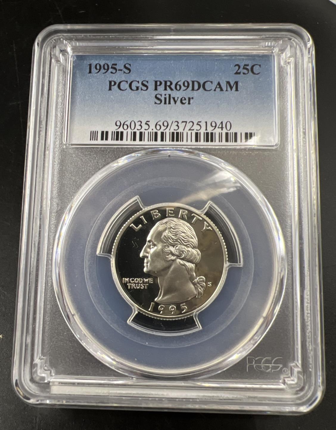 1995 S 25c Washington 90% Silver Proof Quarter Coin PCGS PR69DCAM #940