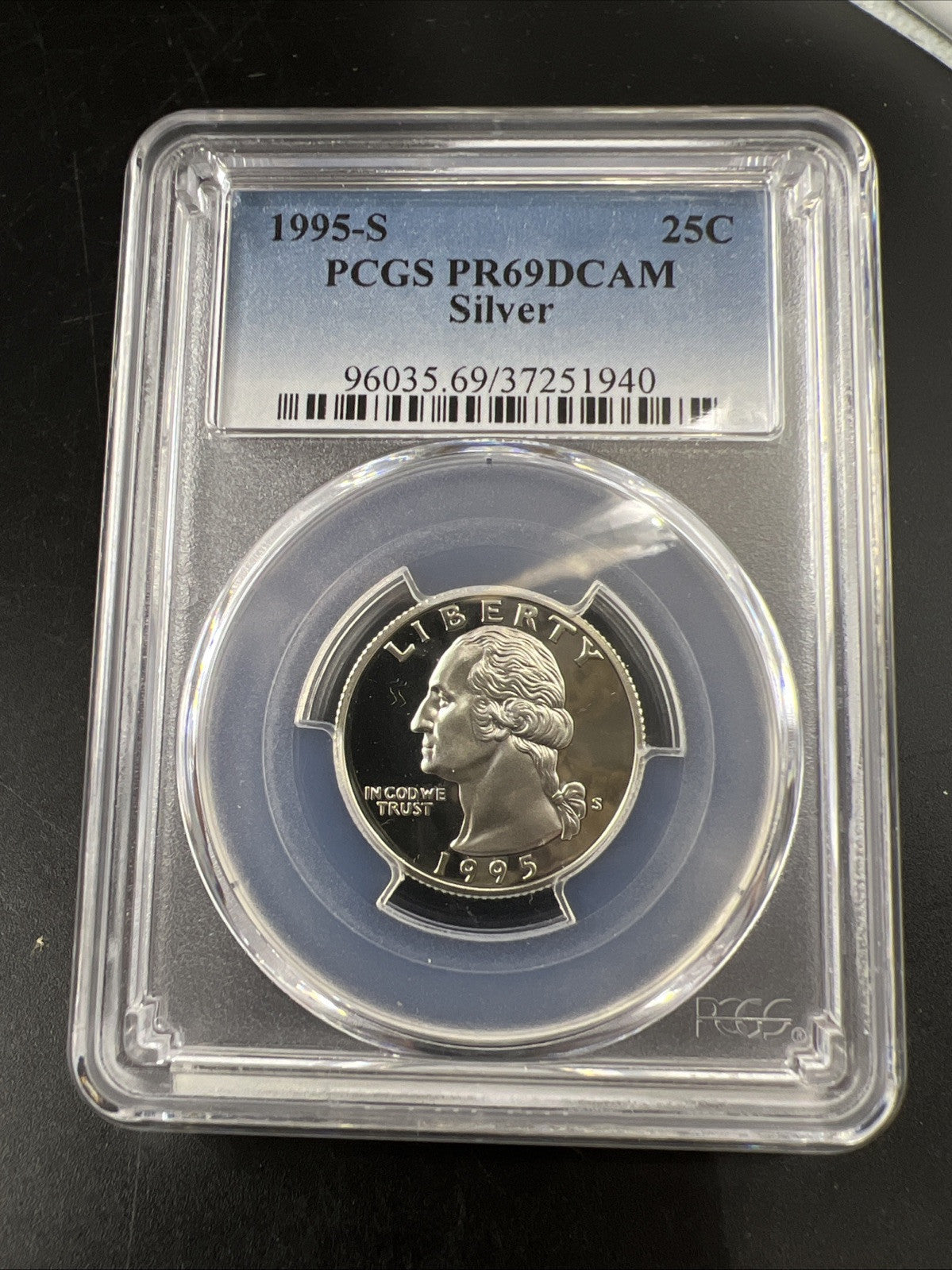 1995 S 25c Washington 90% Silver Proof Quarter Coin PCGS PR69DCAM #940
