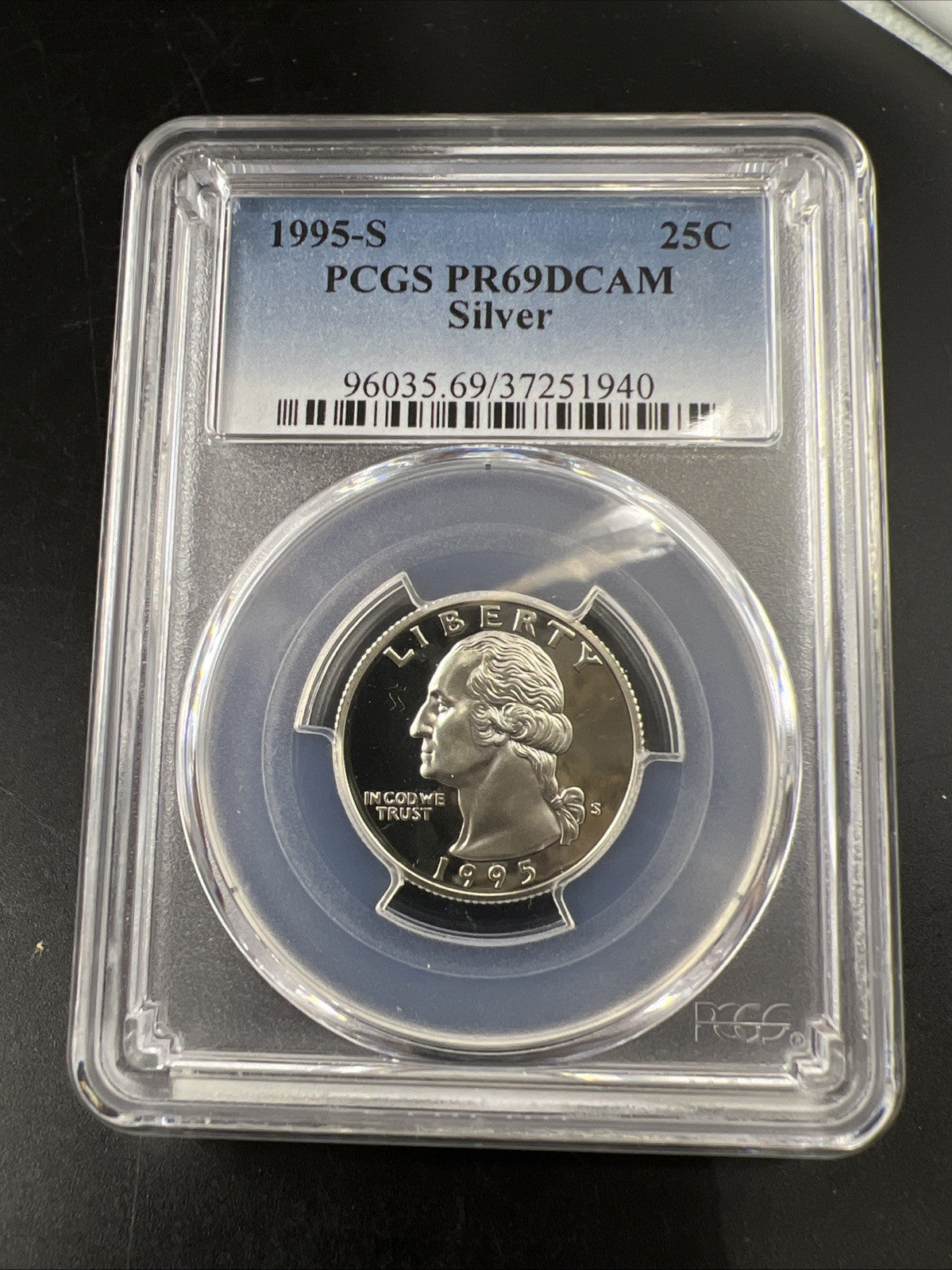 1995 S 25c Washington 90% Silver Proof Quarter Coin PCGS PR69DCAM #940