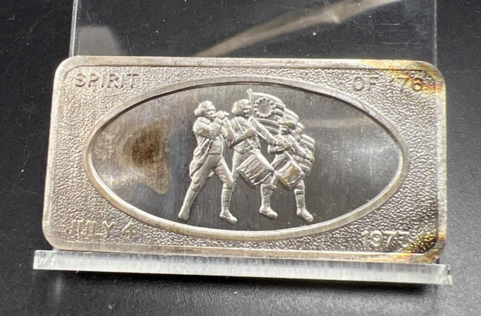 July 4th 1973 the Spirit of 1976 1 oz Silver Art Bar Patrick Mint Neat Toning