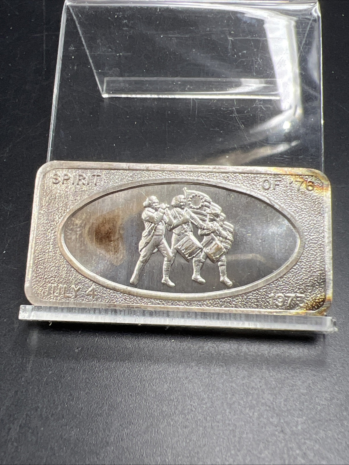 July 4th 1973 the Spirit of 1976 1 oz Silver Art Bar Patrick Mint Neat Toning