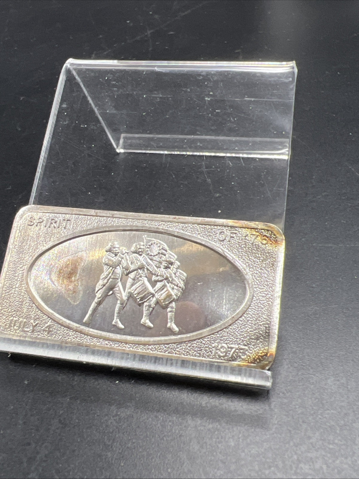 July 4th 1973 the Spirit of 1976 1 oz Silver Art Bar Patrick Mint Neat Toning