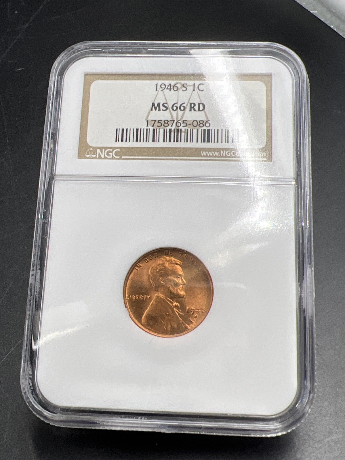 1946 S 1c Lincoln Wheat Cent Penny Coin NGC MS66 RD Gem BU Certified #086