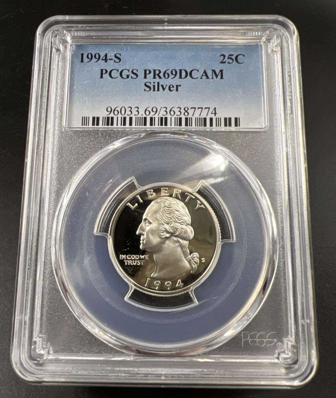 1994 S 25c Washington Silver Quarter Coin PCGS PR69 DCAM Certified Proof