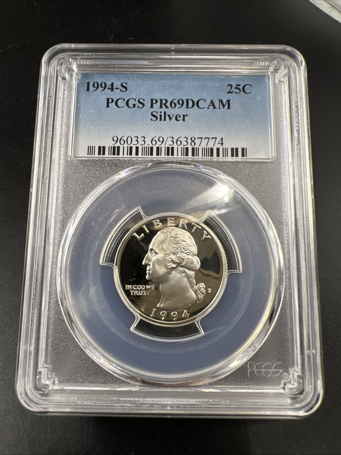 1994 S 25c Washington Silver Quarter Coin PCGS PR69 DCAM Certified Proof
