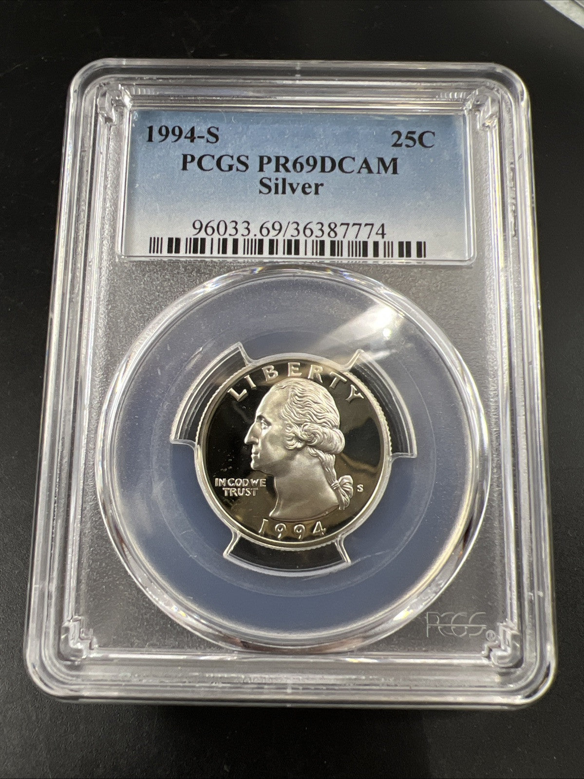 1994 S 25c Washington Silver Quarter Coin PCGS PR69 DCAM Certified Proof