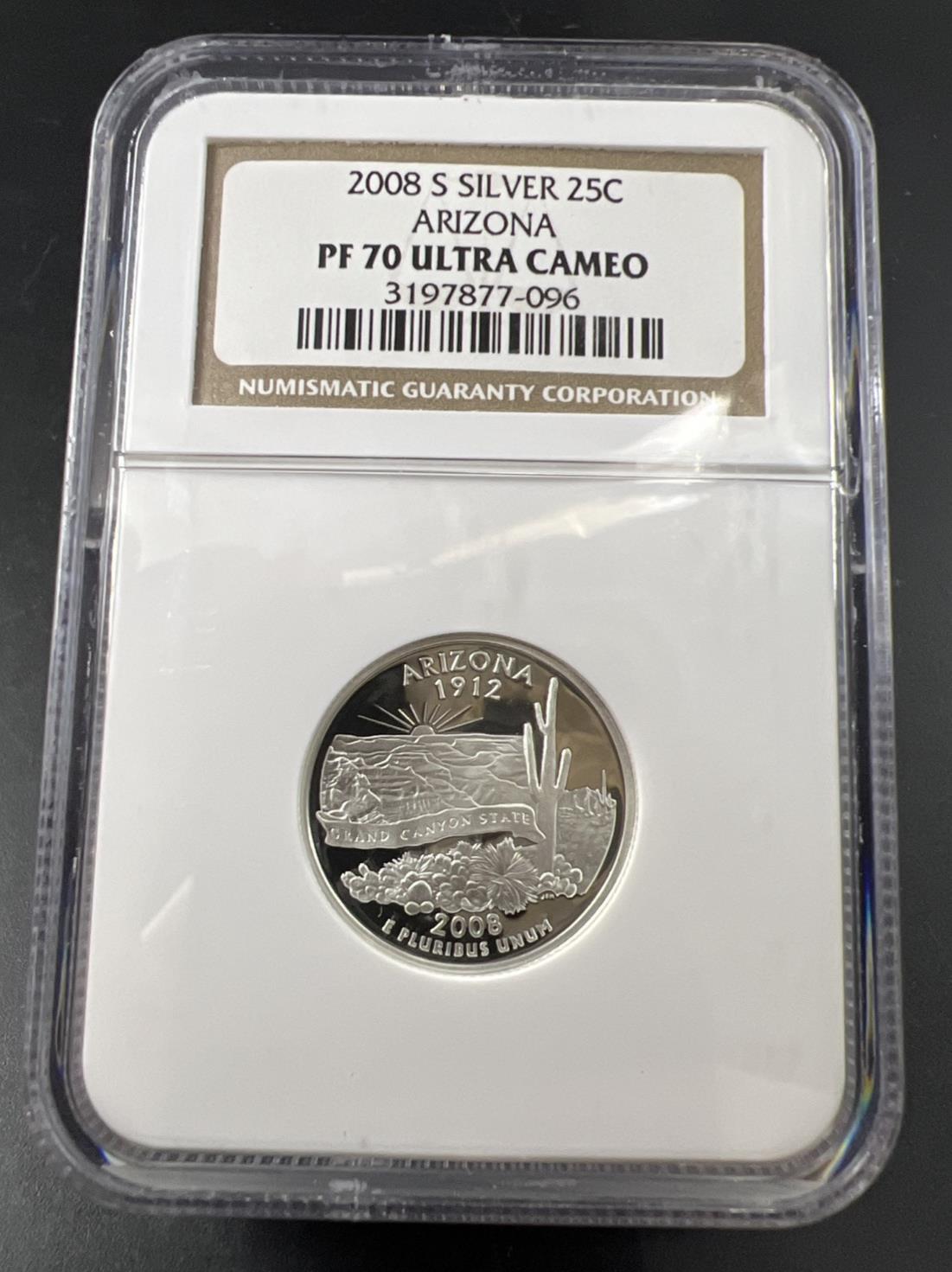2008 25c Arizona Silver State Quarter Coin NGC PF70 UCAM #096