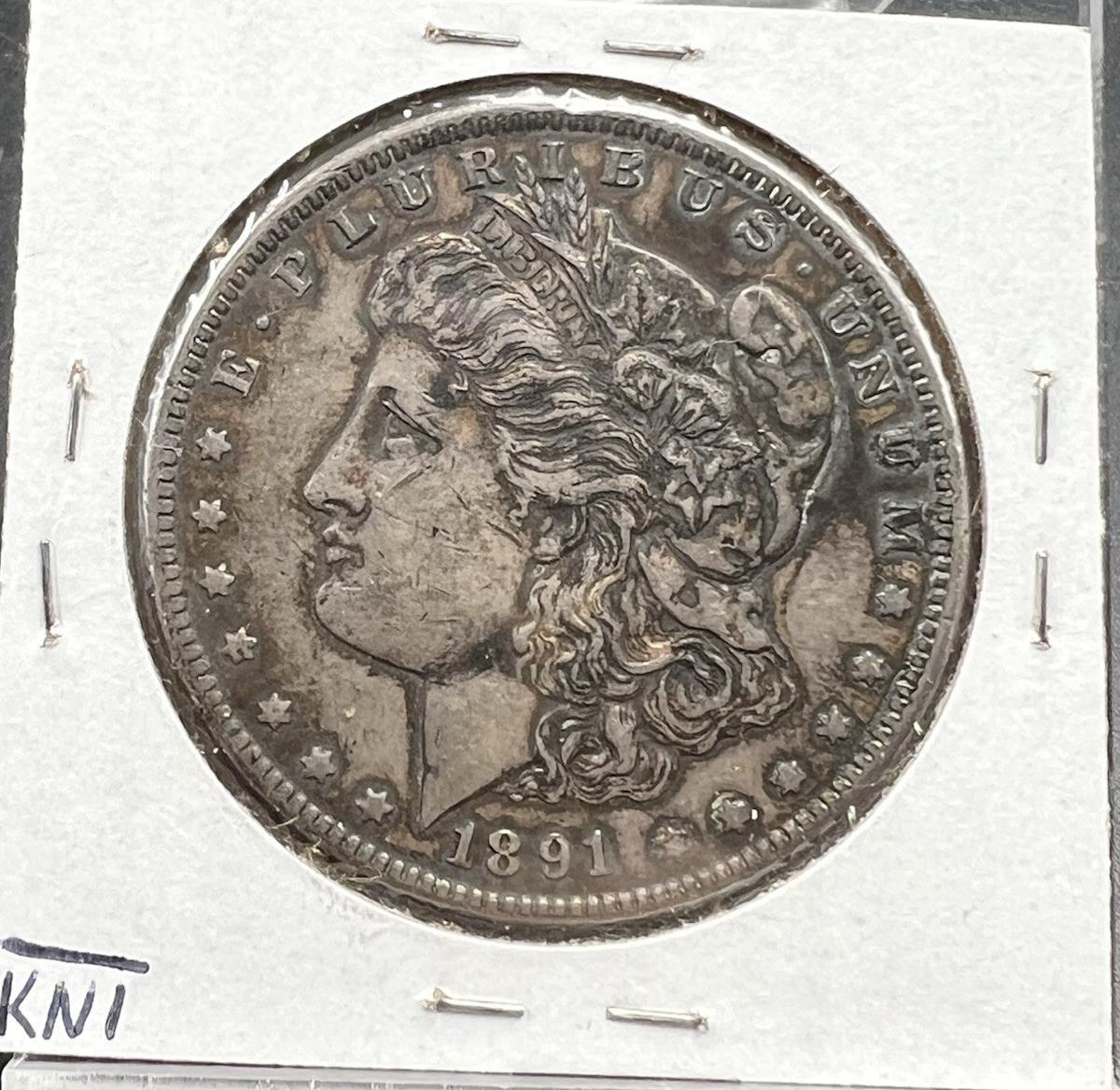1891 CC $1 Morgan Dollar Coin Choice VF Very Fine Vam 7 Spitting Eagle Variety