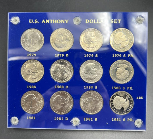 12 Coin 1979 1980 1981 S BU Proof SBA Susan B Anthony UNC Set n Capital Plastics