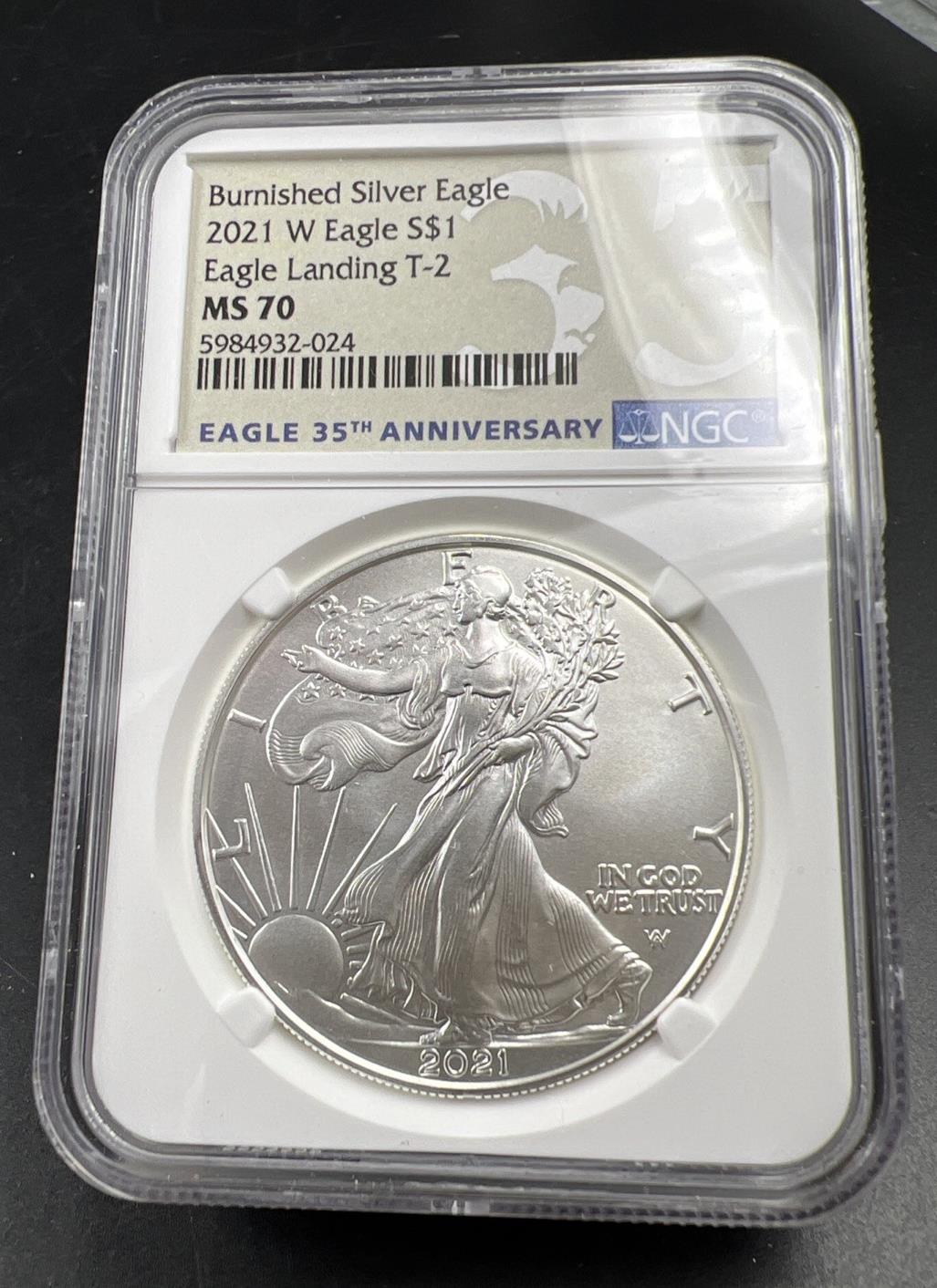 2021 W ASE Burnished American Silver Eagle MS70 T2 Type 2 NGC #024