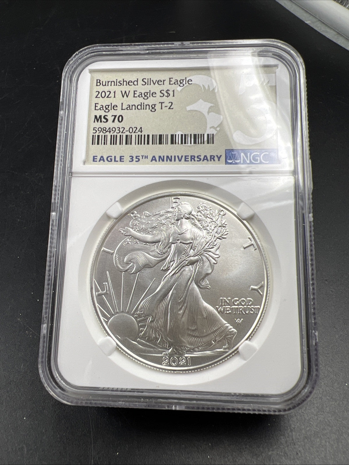2021 W ASE Burnished American Silver Eagle MS70 T2 Type 2 NGC #024