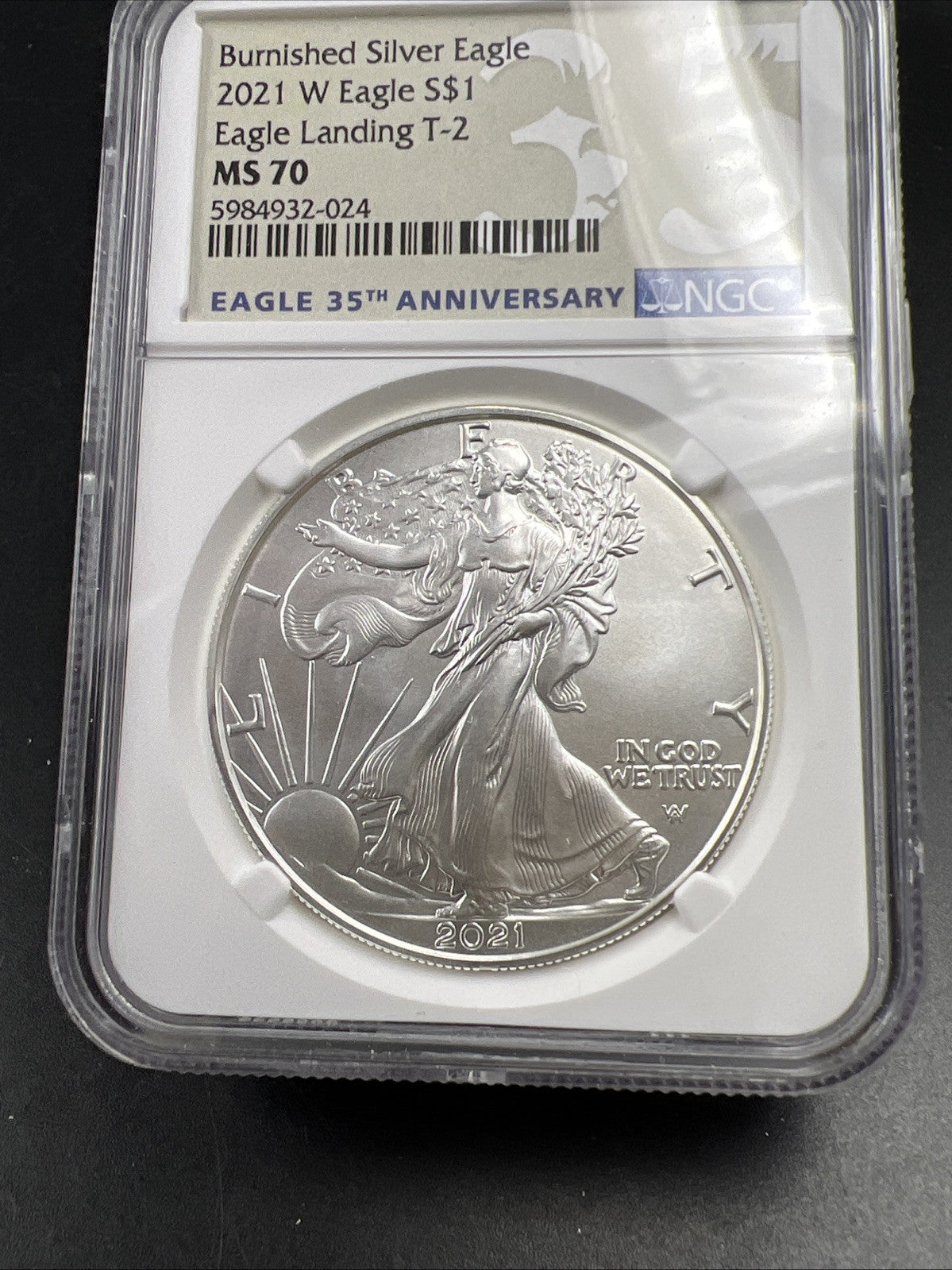 2021 W ASE Burnished American Silver Eagle MS70 T2 Type 2 NGC #024