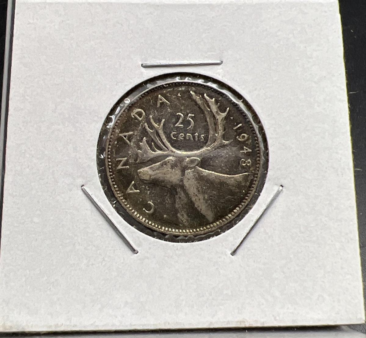 1948 25c Canada Silver Quarter Coin XF EF Extra Fine Toned