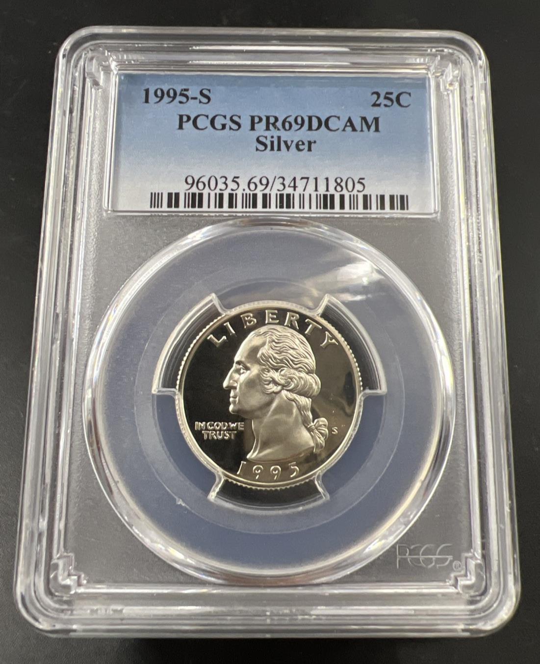 1995 S 25c Washington 90% Silver Proof Quarter Coin PCGS PR69DCAM #805