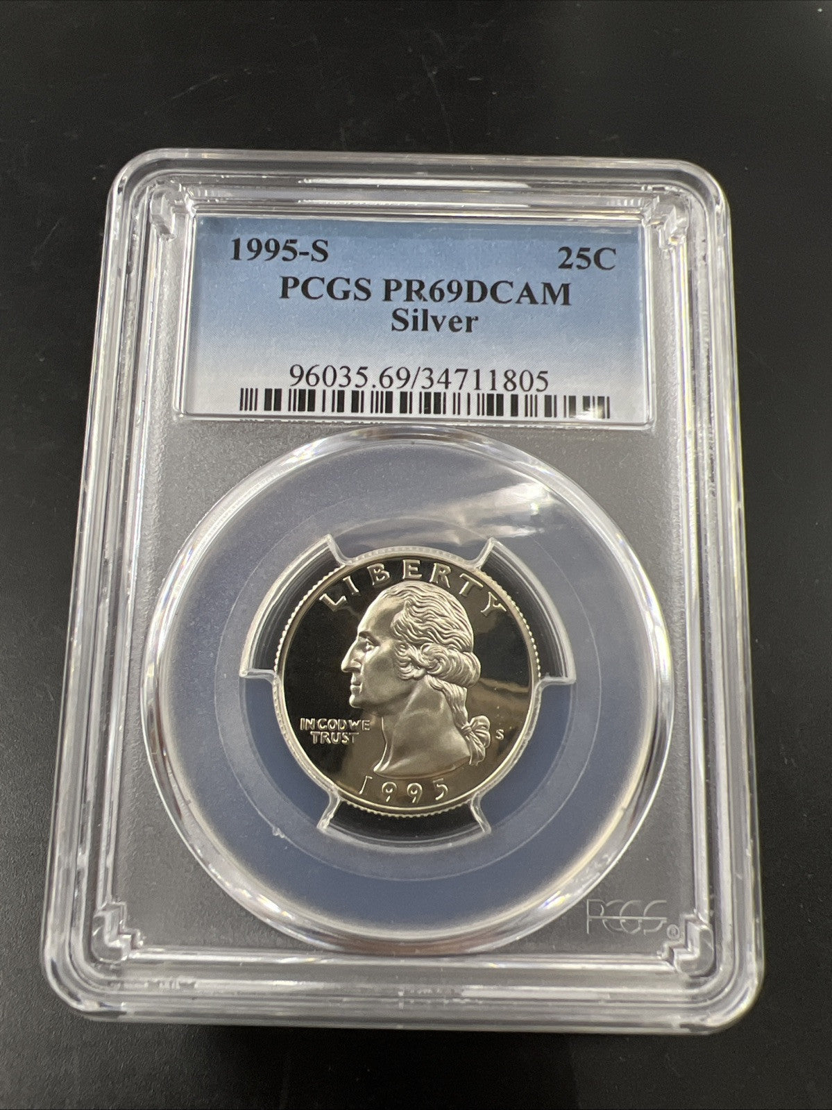 1995 S 25c Washington 90% Silver Proof Quarter Coin PCGS PR69DCAM #805