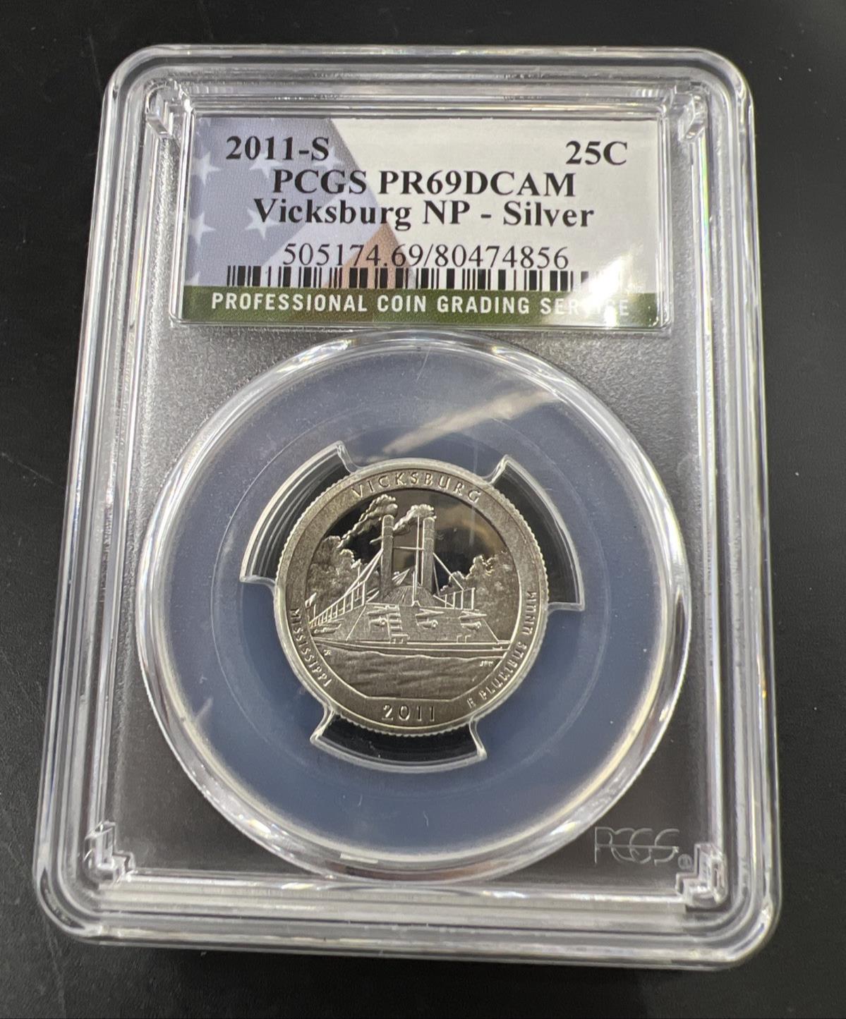 2011 S 25c Vicksburg 90% Silver ATB Park Quarter Coin PR69 DCAM PCGS USA Flag