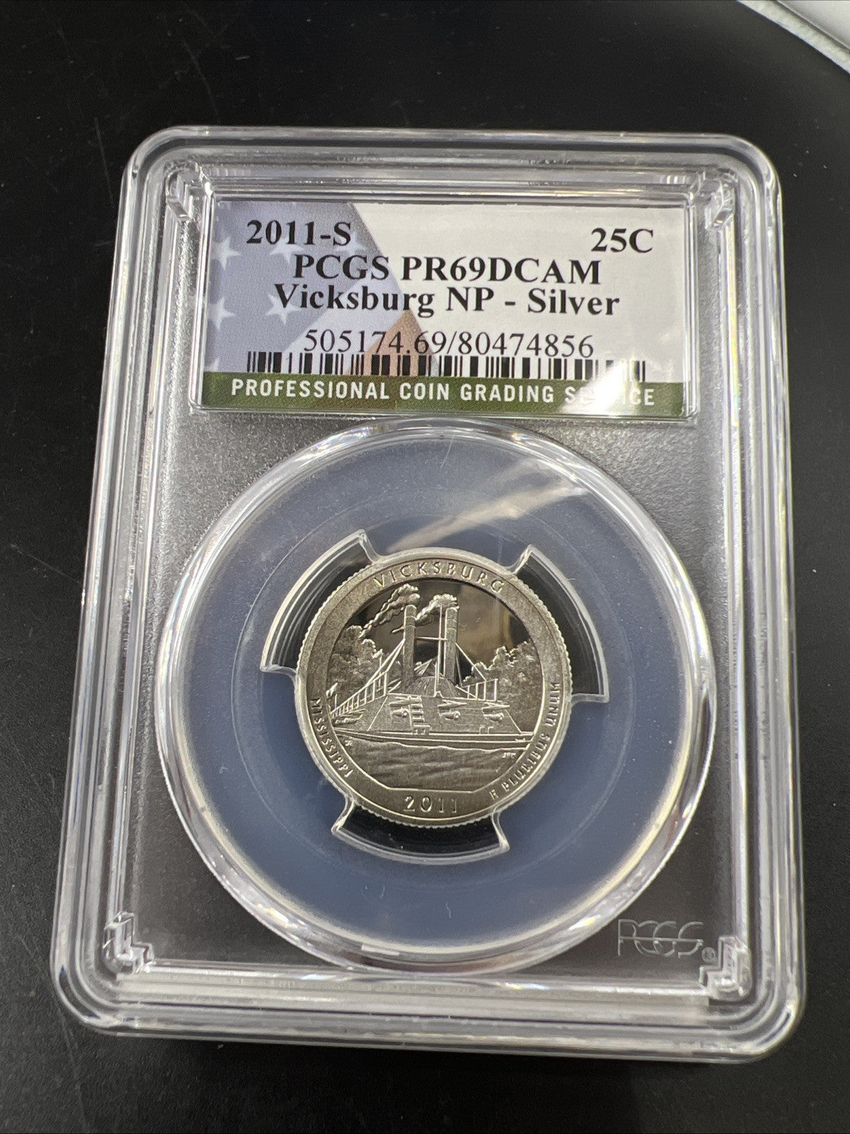 2011 S 25c Vicksburg 90% Silver ATB Park Quarter Coin PR69 DCAM PCGS USA Flag