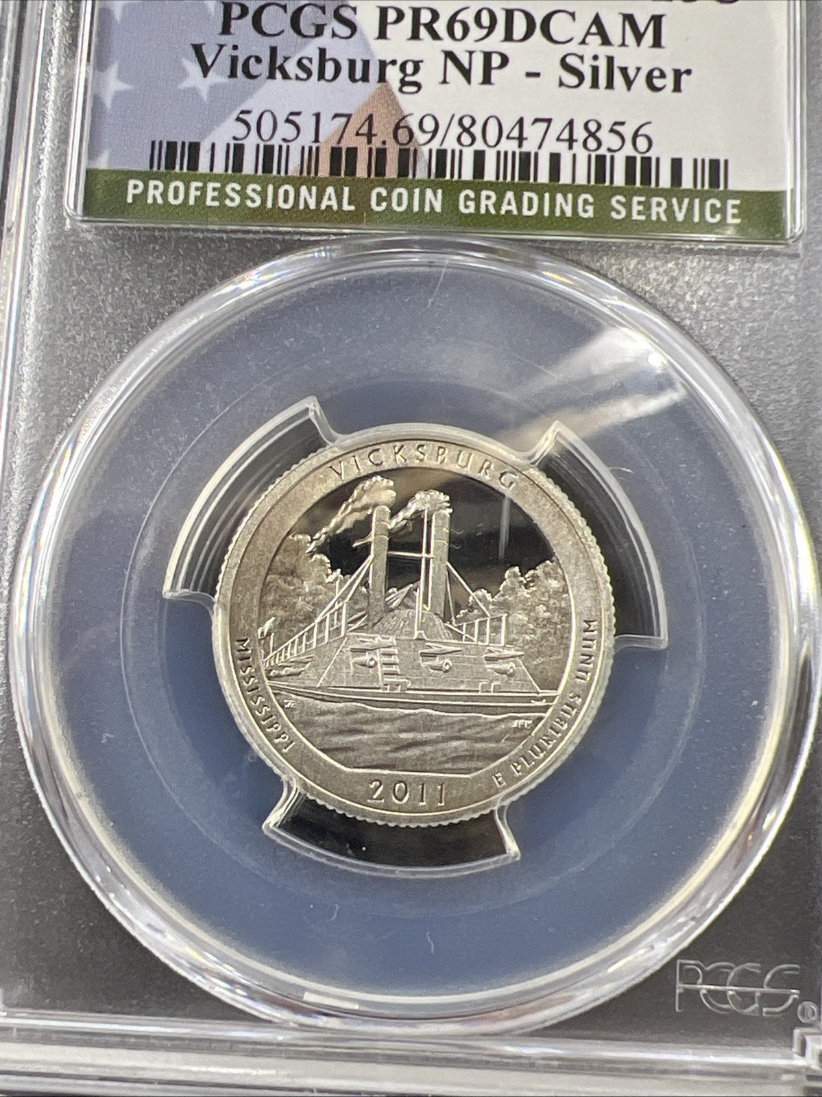 2011 S 25c Vicksburg 90% Silver ATB Park Quarter Coin PR69 DCAM PCGS USA Flag