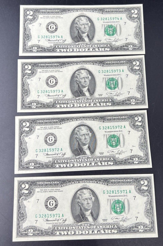 4 Consecutive 1976 $2 FRN Two Dollar Bicentennial Postal Note CH UNC Chicago #71