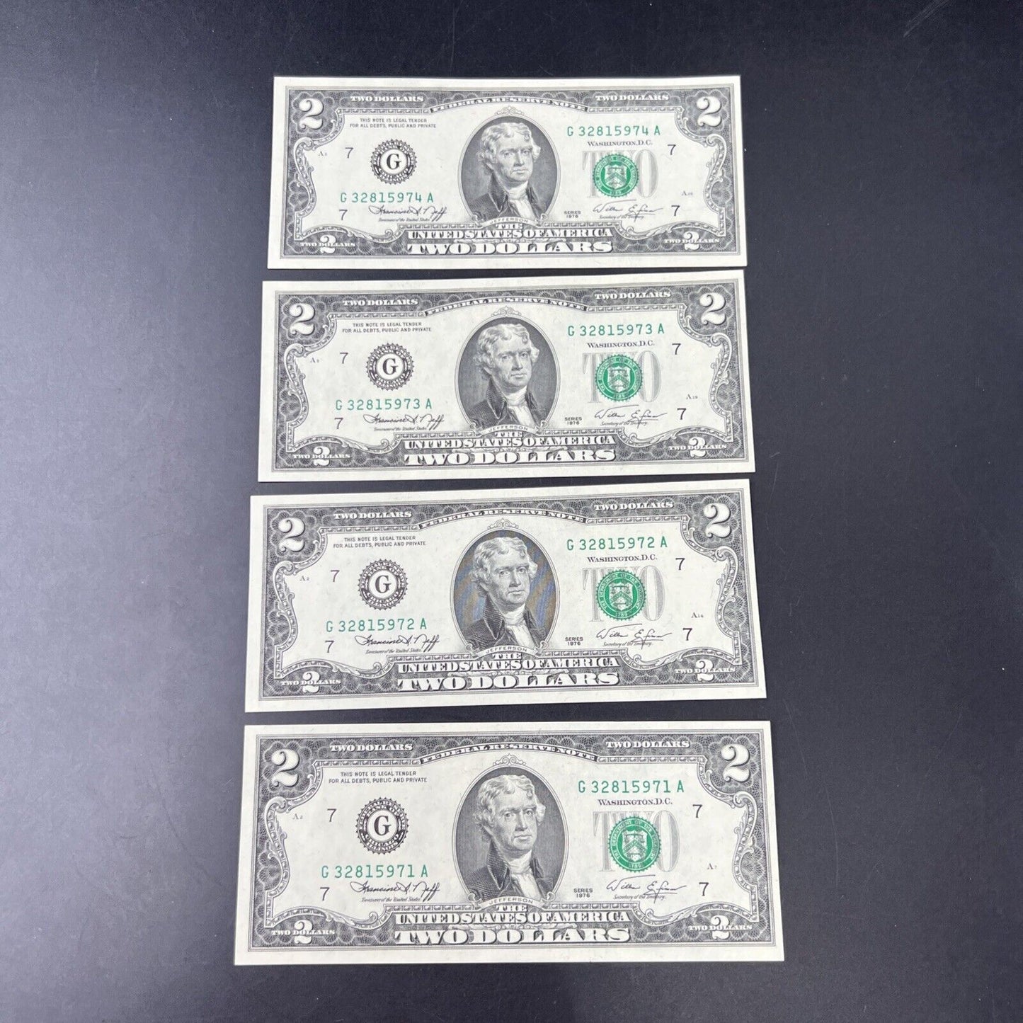 4 Consecutive 1976 $2 FRN Two Dollar Bicentennial Postal Note CH UNC Chicago #71