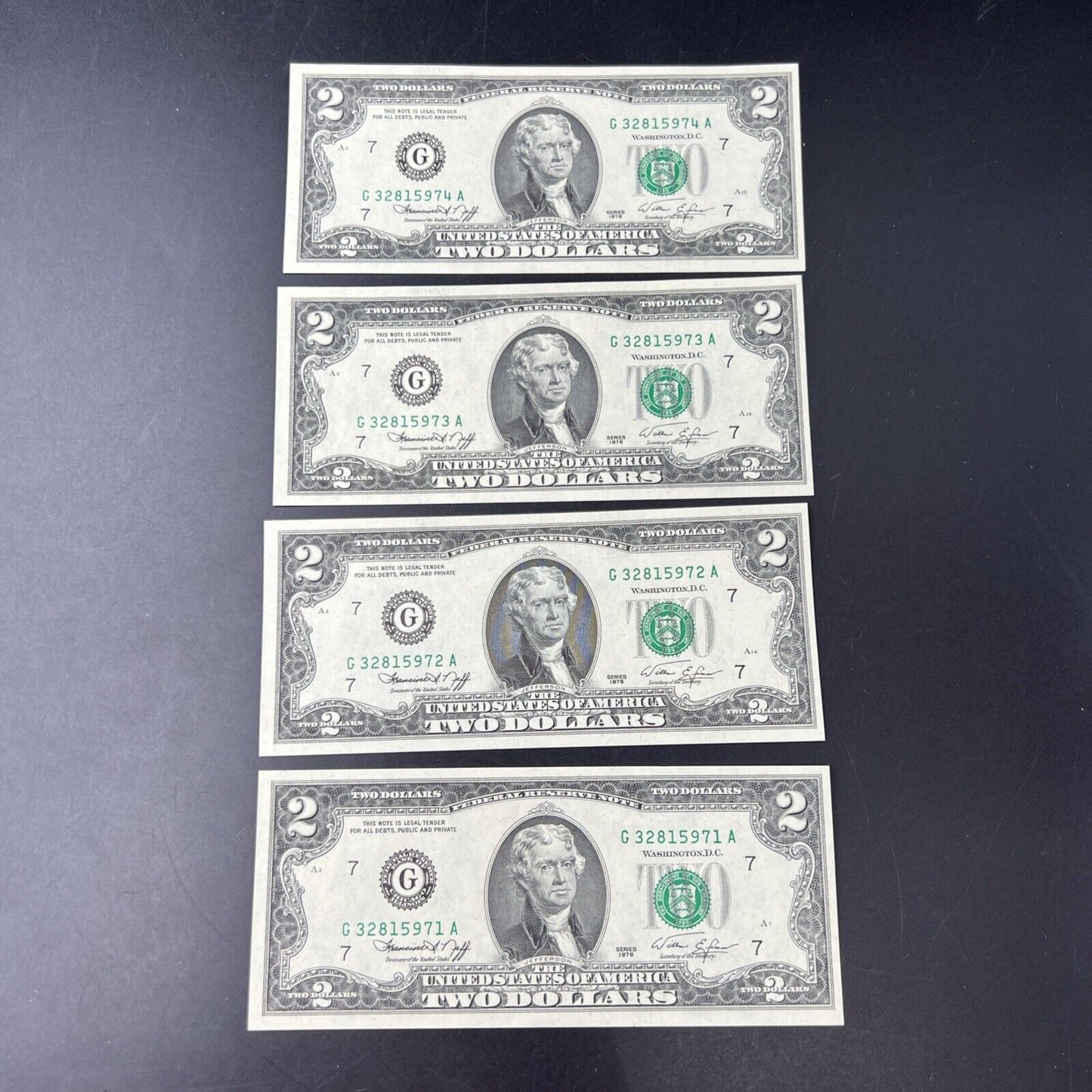4 Consecutive 1976 $2 FRN Two Dollar Bicentennial Postal Note CH UNC Chicago #71