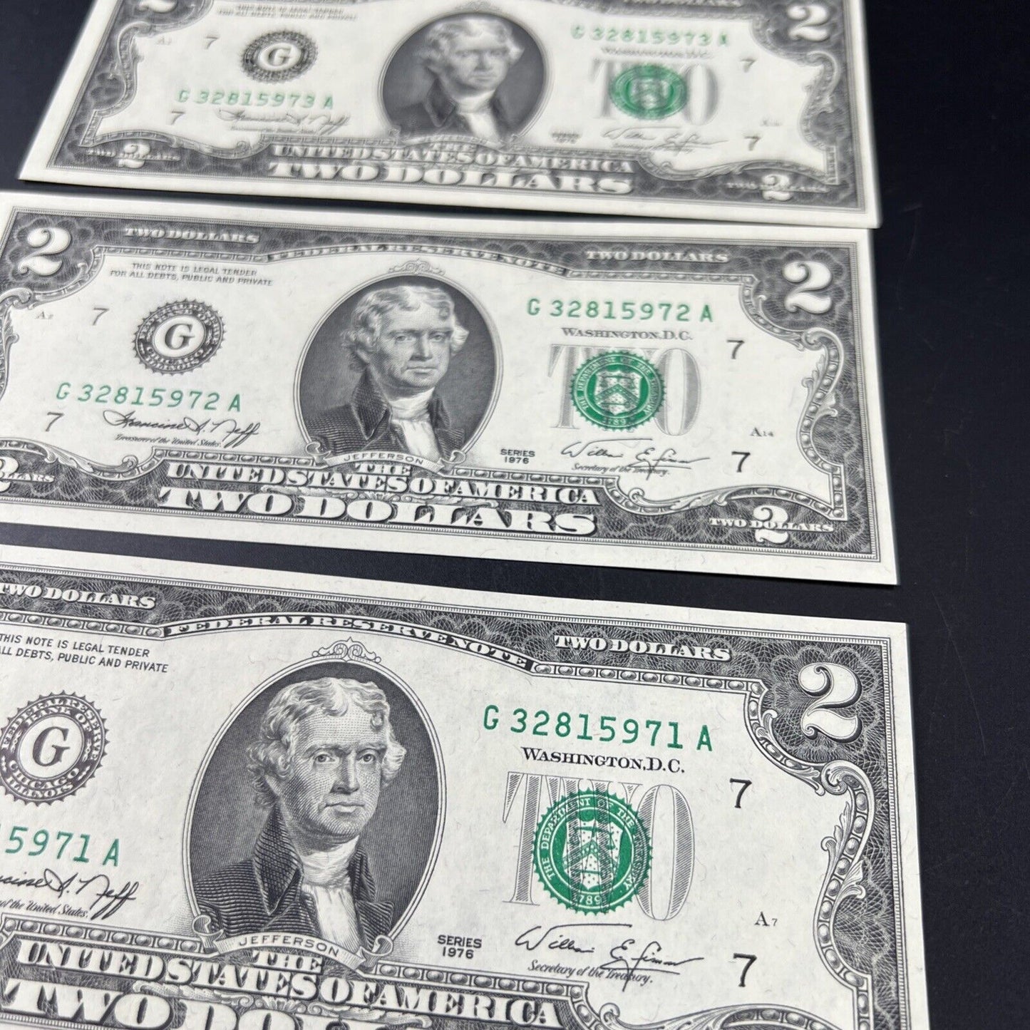 4 Consecutive 1976 $2 FRN Two Dollar Bicentennial Postal Note CH UNC Chicago #71