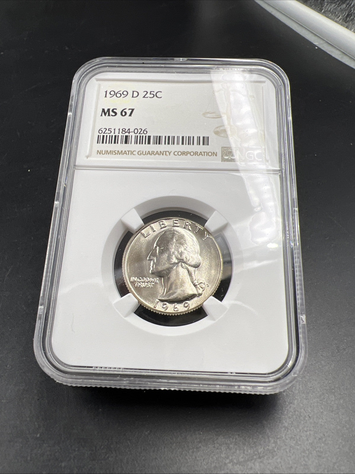 1969 D 25c Washington Clad Copper Nickel Quarter Coin MS67 NGC Certified Gem BU