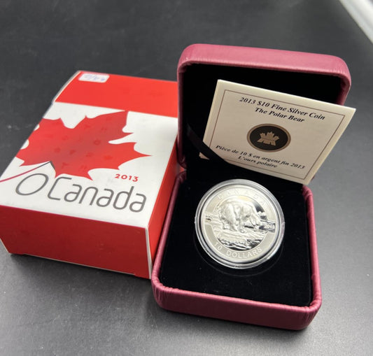 2013 O Canada Polar Bear 1/2 Oz Silver Coin 10 Dollars w/ Box & COA