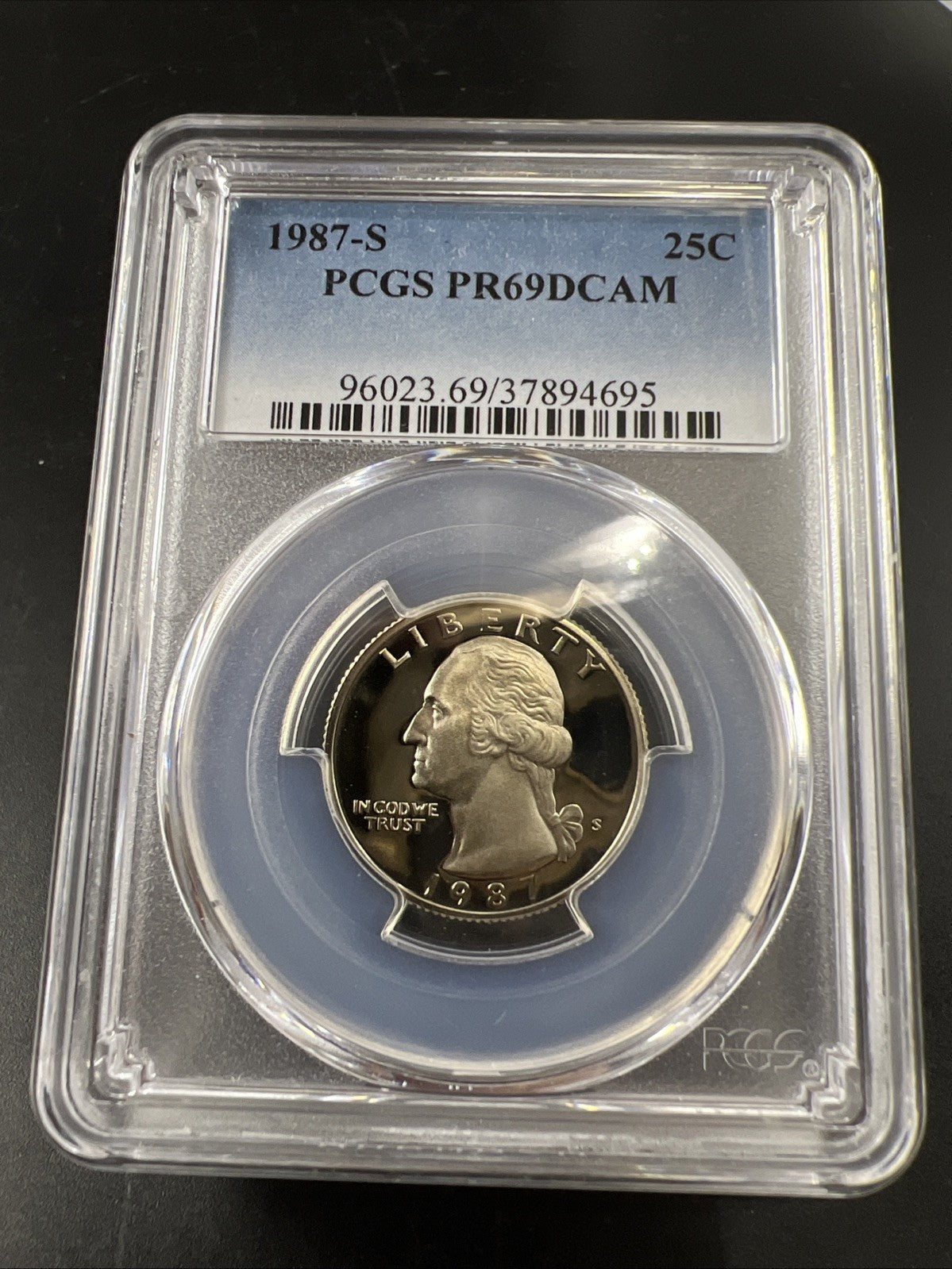 1987 S 25c Clad Copper Nickel Washington Quarter Coin PCGS PR69 DCAM #695