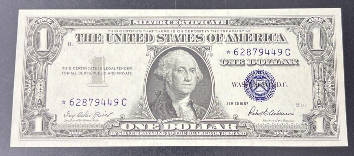 1957 * Star $1 One Dollar Silver Certificate Blue Seal Choice Uncirculated #49
