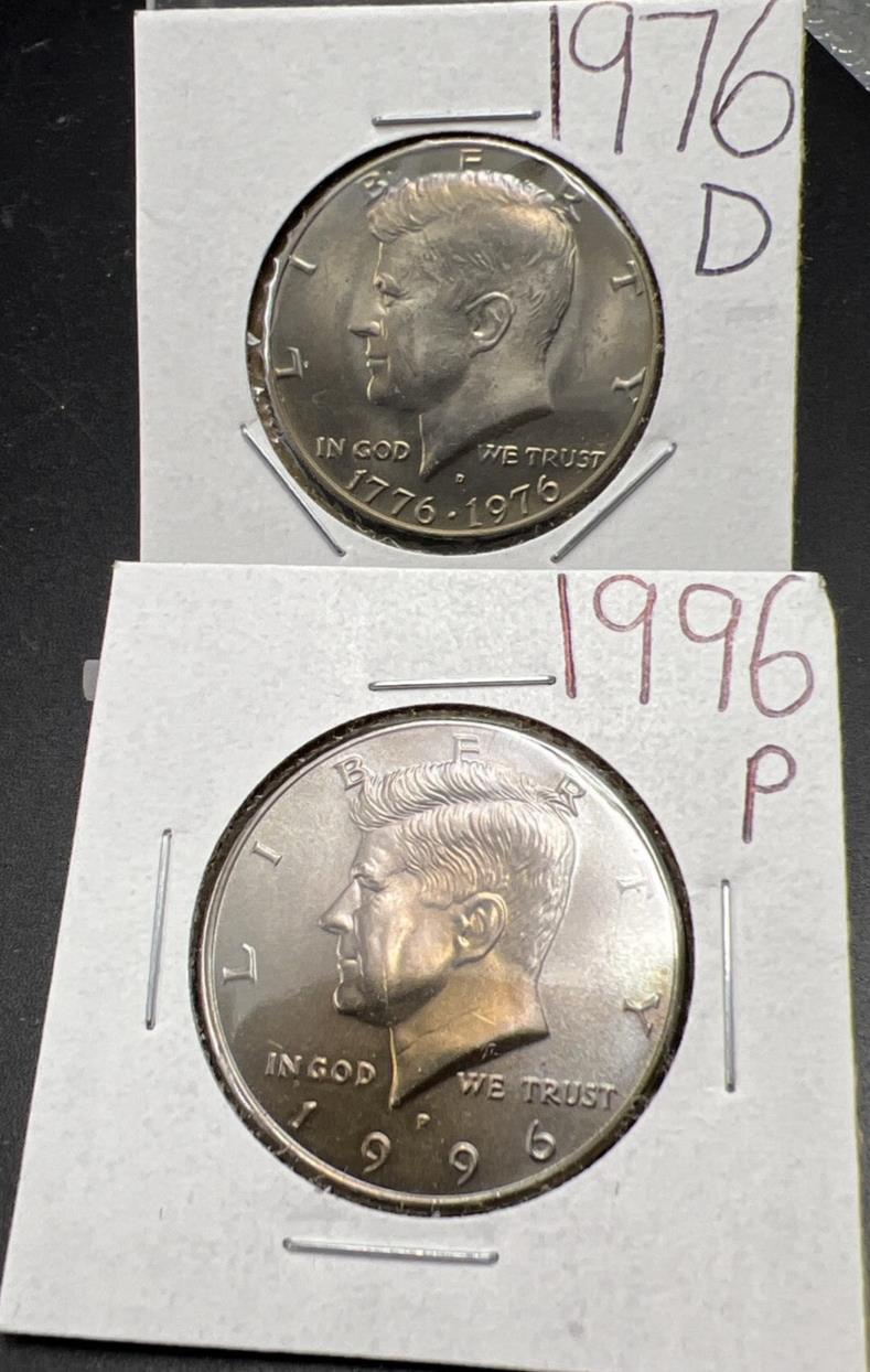 Lot of 2 Kennedy BU Half Dollars 1996 P Neat Toning & 1976 D Bicentennial Half