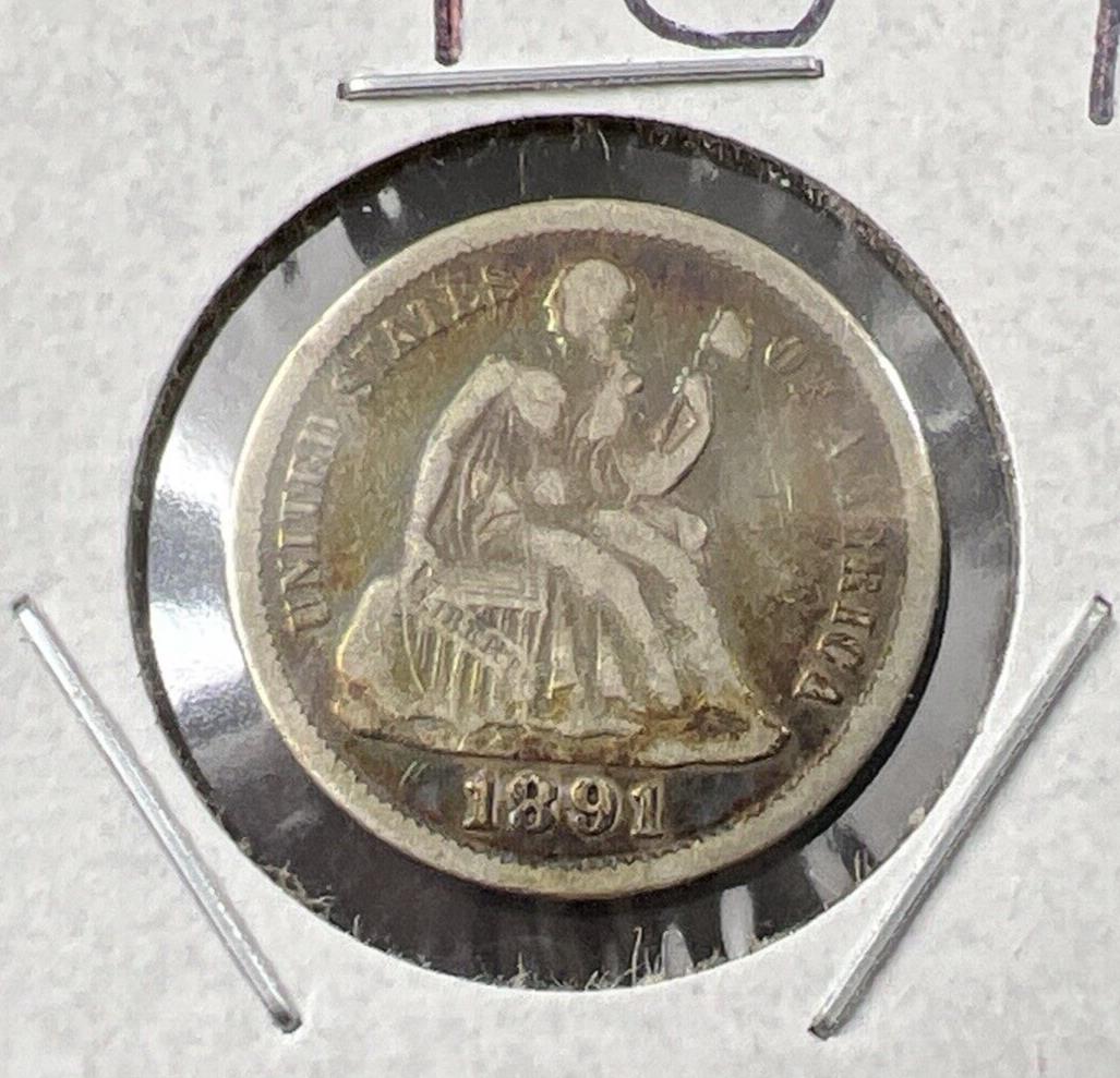 1891 P SEATED LIBERTY DIME Coin Good Circulated Neat Toning Obverse